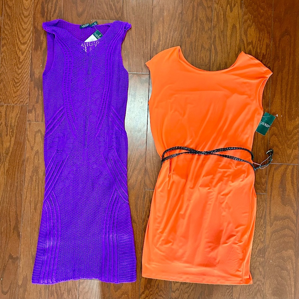 2 Ralph Lauren Dresses NWT Purple Crochet and Orange Belted Dress